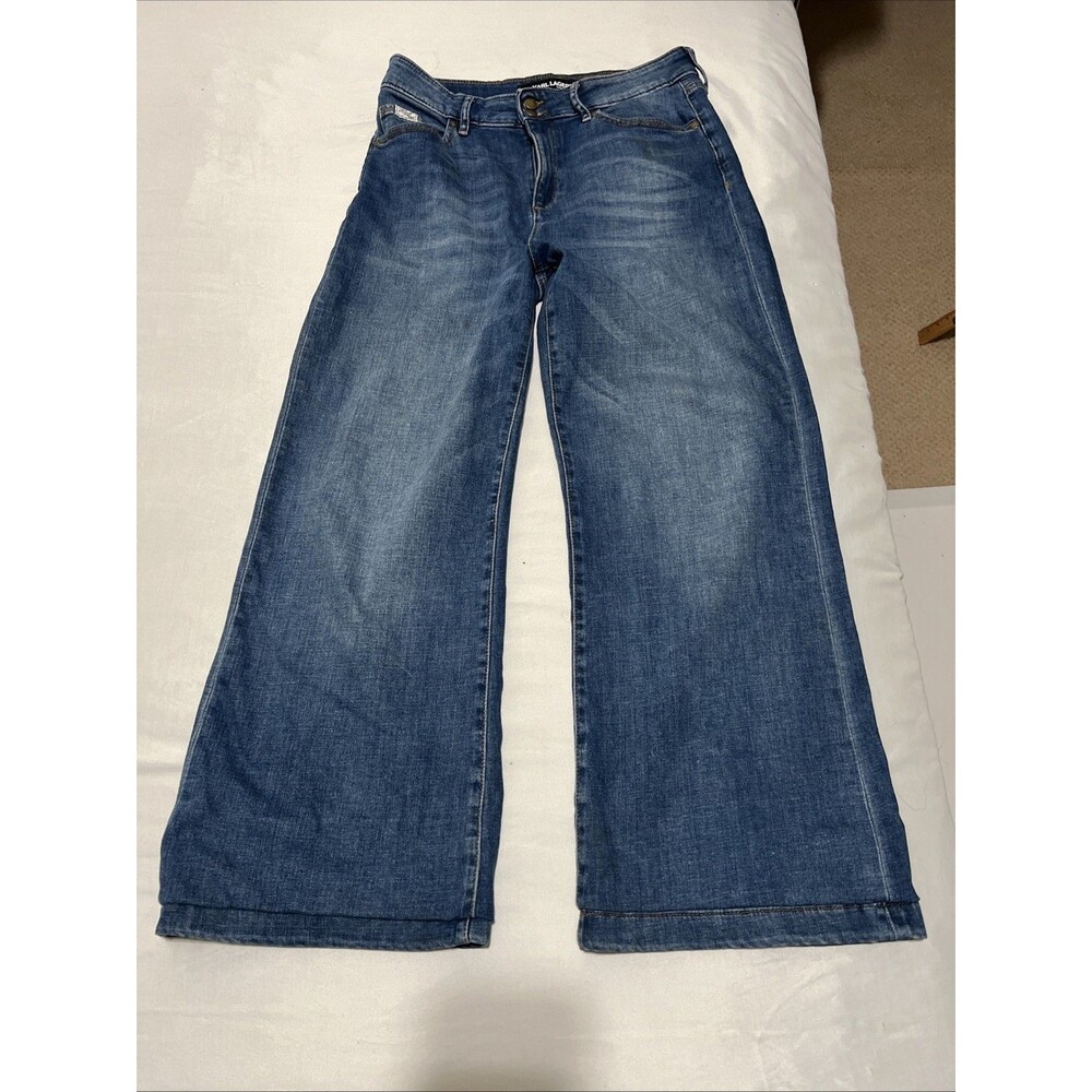 Karl Lagerfeld Paris Wide-Leg High Rise Blue Denim Jeans Button Zip Stretch 10